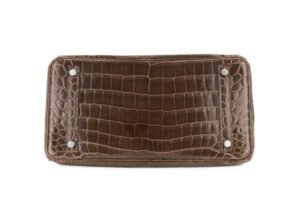 Hermès Birkin 30 Gris Elephant Shiny Crocodile Palladium Hardware - Image 6