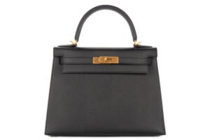 Hermès Kelly 28 HSS Noir – Black / Bleu Indigo Epsom Brushed Gold Hardware