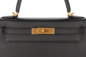 Hermès Kelly 28 HSS Noir – Black / Bleu Indigo Epsom Brushed Gold Hardware - Image 7