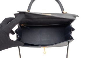 Hermès Kelly 28 HSS Noir – Black / Bleu Indigo Epsom Brushed Gold Hardware - Image 9