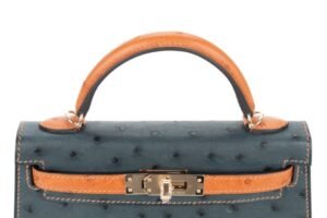 Hermès Mini Kelly HSS Vert Cypres / Cognac Ostrich Permabrass Hardware - Image 9