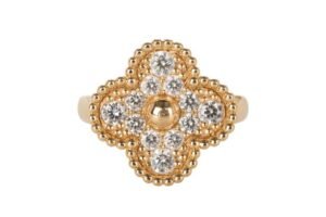 Van Cleef & Arpels Vintage Alhambra Diamonds 18ct Yellow Gold Ring Size 47