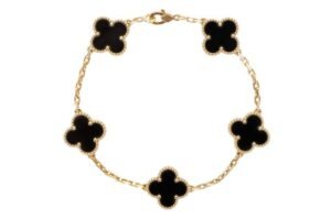 Van Cleef & Arpels Vintage Alhambra Onyx 18ct Yellow Gold 5 Motifs Bracelet