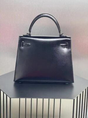 Hermès Kelly Feather Bag in sleek Noir (Black) Box Calf leather with hand-applied feather detailing, a dramatic fusion of iconic design and avant-garde artistry. - Image 5