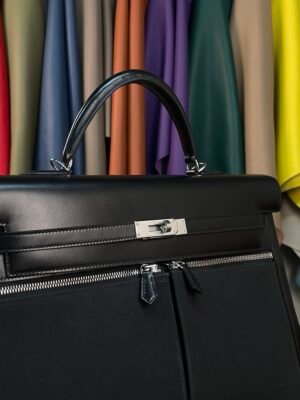 Hermès Kelly Lakis 40 in Noir (Black) Box Calf leather and canvas, a bold fusion of iconic Kelly heritage and rugged functionality - Image 3