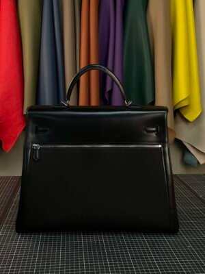 Hermès Kelly Lakis 40 in Noir (Black) Box Calf leather and canvas, a bold fusion of iconic Kelly heritage and rugged functionality - Image 5