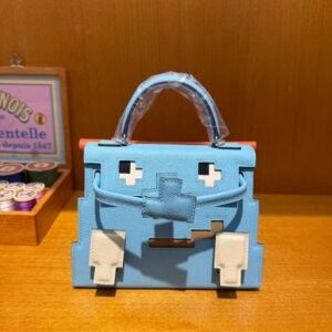 Hermès Kelly Doll Bag in iconic Etoupe Epsom leather with playful patchwork details, a whimsical blend of Hermès heritage and contemporary charm - Image 7