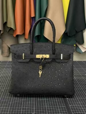 Hermès Birkin 25 in classic Black Ostrich leather with luxurious gold hardware