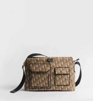 Dior Medium Pocket Jett Zipped Messenger Bag Brown Dior Oblique Jacquard