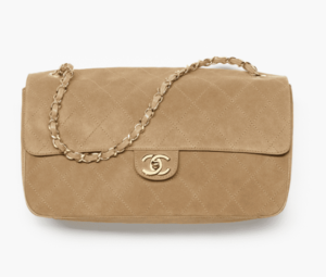 Chanel Maxi Flapbag Suede Calfskin & Gold-Tone Metal Dark Beige
