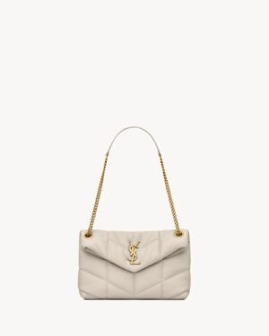 Saint Laurent Puffer Medium Beige Quilted Lambskin Gold Hardware