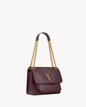 Saint Laurent Niki Medium Burgundy Crinkled Leather Gold Hardware - Image 6