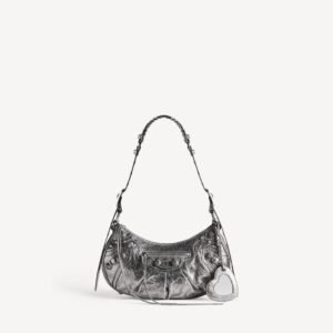 Balenciaga Le Cagole Shoulder Bag Small in silver metallized Arena lambskin, aged-silver hardware - Image 3