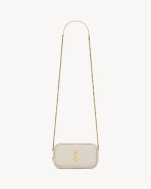 Saint Laurent Mini Lou White Quilted Leather Camera Bag Gold Hardware