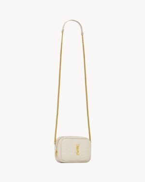 Saint Laurent Mini Lou White Quilted Leather Camera Bag Gold Hardware - Image 5