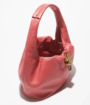 Chanel Hobo Handbag Calfskin & Gold-Tone Metal Coral - Image 3