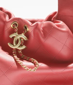 Chanel Hobo Handbag Calfskin & Gold-Tone Metal Coral - Image 4