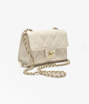 Chanel Mini Flap Bag Grained Calfskin & Gold-Tone Metal Light Beige - Image 3
