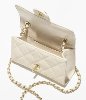 Chanel Mini Flap Bag Grained Calfskin & Gold-Tone Metal Light Beige - Image 4