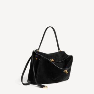 Balenciaga Rodeo Handbag Medium in black suede calfskin and smooth calfskin, aged-gold hardware - Image 5