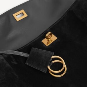 Balenciaga Rodeo Handbag Medium in black suede calfskin and smooth calfskin, aged-gold hardware - Image 6