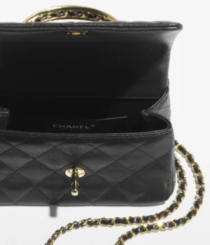 Chanel Mini Flap Bag with Top Handle Grained Shiny Calfskin & Gold-Tone Metal Black - Image 4