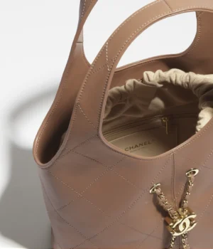 Chanel Shopping Bag Calfskin & Gold-Tone Metal  Brown - Image 5