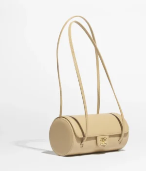 Chanel Small Bowling Bag   Grained Shiny Calfskin & Gold-Tone Metal  Dark Beige - Image 3