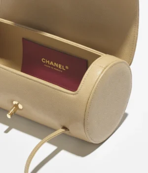 Chanel Small Bowling Bag   Grained Shiny Calfskin & Gold-Tone Metal  Dark Beige - Image 4