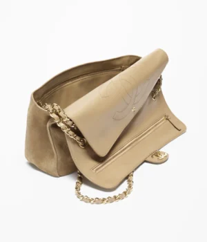 Chanel Maxi Flapbag   Suede Calfskin & Gold-Tone Metal  Dark Beige - Image 4