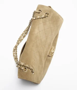 Chanel Maxi Flapbag   Suede Calfskin & Gold-Tone Metal  Dark Beige - Image 5