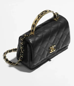 Chanel Mini Flap Bag with Top Handle Grained Shiny Calfskin & Gold-Tone Metal Black - Image 5