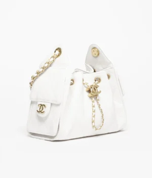CHANEL 25 Mini Handbag   Grained Calfskin & Gold-Tone Metal  White - Image 3