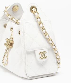 CHANEL 25 Mini Handbag   Grained Calfskin & Gold-Tone Metal  White - Image 4