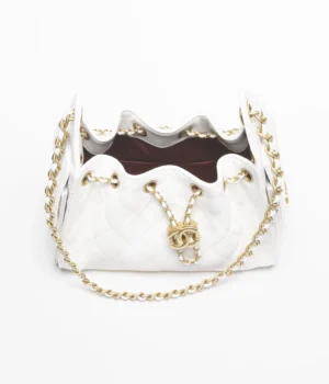 CHANEL 25 Mini Handbag   Grained Calfskin & Gold-Tone Metal  White - Image 5
