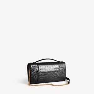 Balenciaga Hourglass Pochette With Chain in black soft crocodile embossed calfskin, shiny gold hardware - Image 3