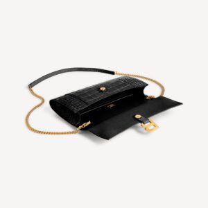 Balenciaga Hourglass Pochette With Chain in black soft crocodile embossed calfskin, shiny gold hardware - Image 4