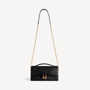 Balenciaga Hourglass Pochette With Chain in black soft crocodile embossed calfskin, shiny gold hardware - Image 5