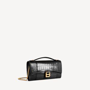 Balenciaga Hourglass Pochette With Chain in black soft crocodile embossed calfskin, shiny gold hardware - Image 6