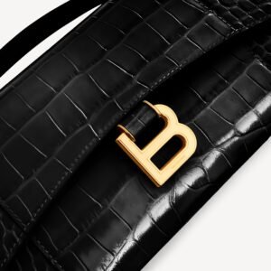 Balenciaga Hourglass Pochette With Chain in black soft crocodile embossed calfskin, shiny gold hardware - Image 7