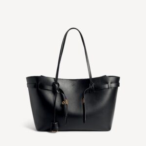 Balenciaga Bel Air Tote Bag Large in black smooth calfskin, aged-gold hardware