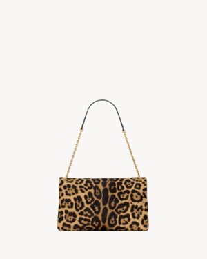 Saint Laurent Le Cassandre Large Leopard Print Calf Hair Chain Clutch Gold Hardware - Image 3