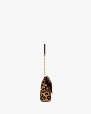 Saint Laurent Le Cassandre Large Leopard Print Calf Hair Chain Clutch Gold Hardware - Image 4