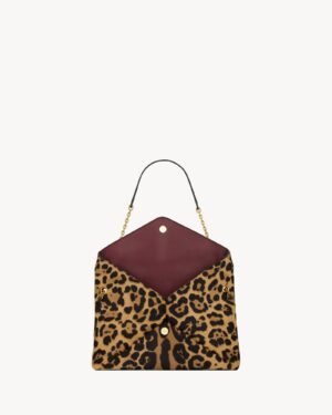 Saint Laurent Le Cassandre Large Leopard Print Calf Hair Chain Clutch Gold Hardware - Image 5