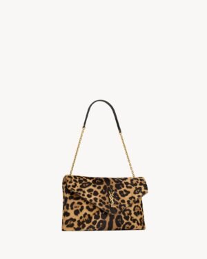 Saint Laurent Le Cassandre Large Leopard Print Calf Hair Chain Clutch Gold Hardware - Image 6