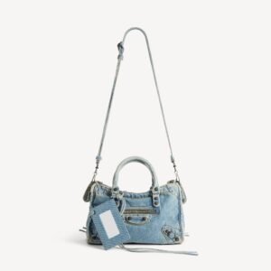 Balenciaga Le City Bag Small in blue washed denim, brass hardware - Image 6