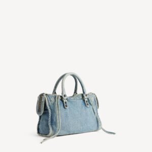 Balenciaga Le City Bag Small in blue washed denim, brass hardware - Image 3