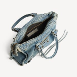 Balenciaga Le City Bag Small in blue washed denim, brass hardware - Image 4