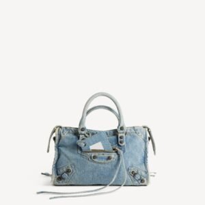 Balenciaga Le City Bag Small in blue washed denim, brass hardware