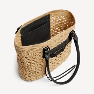 Balenciaga Le City Basket Medium in natural beige raffia effect fabric and black Arena lambskin, brass hardware - Image 3